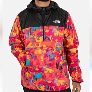 North Face Pink Black Abstract Fanorak Windbreaker L